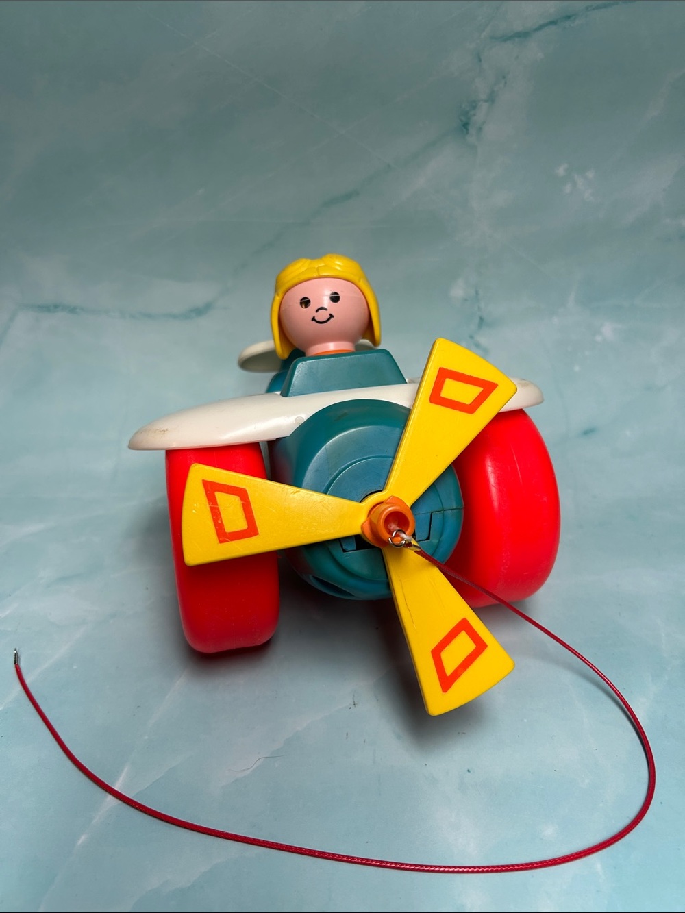 Vintage Fisher Price Airplane Plane Pull Toy Pilot #171 Little People 1980